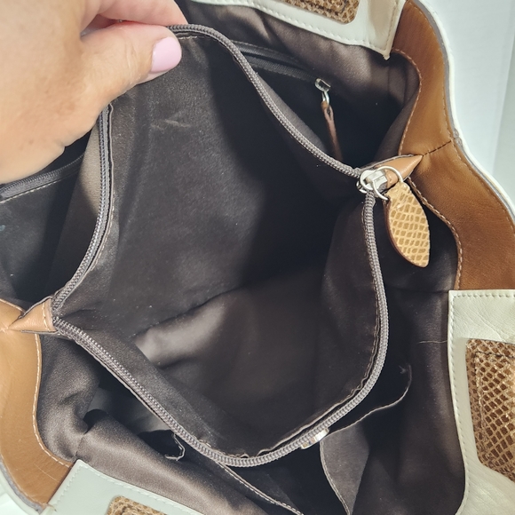 Coach penelope satchel purse ivory and brown silver hardware snake skin trim - Picture 11 of 16